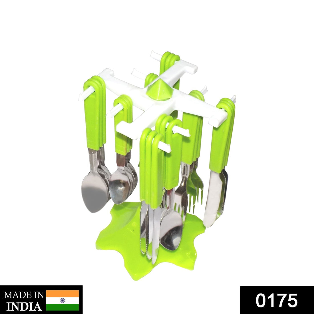 Stainless steel cutlery set with stand, 24 pieces for premium dining.