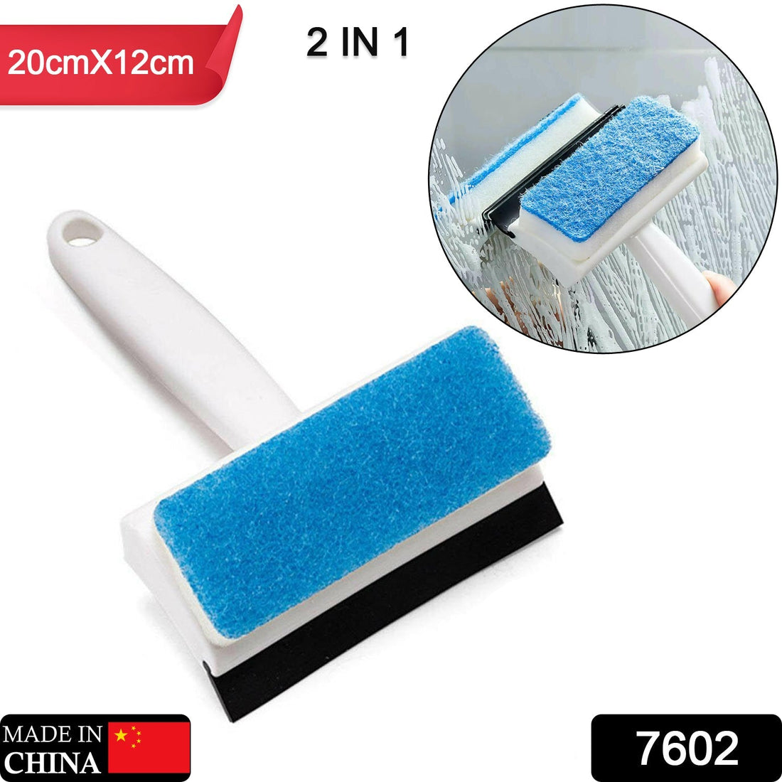 Glass wiper and cleaning brush for mirrors and tiles