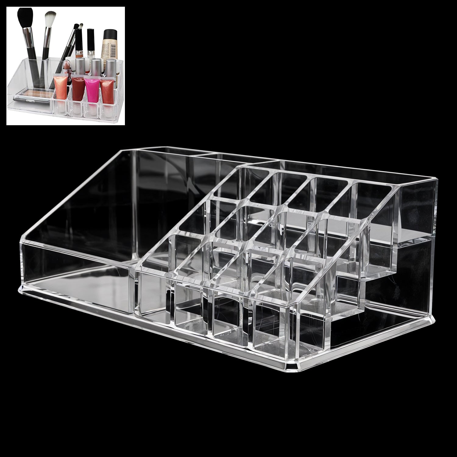 16 Compartment Cosmetic Makeup Jewellery Lipstick Storage Organiser Box, Cosmetic Storage Box Make-up Lipstick Organizer / Lipstick Holder Case  Transparent