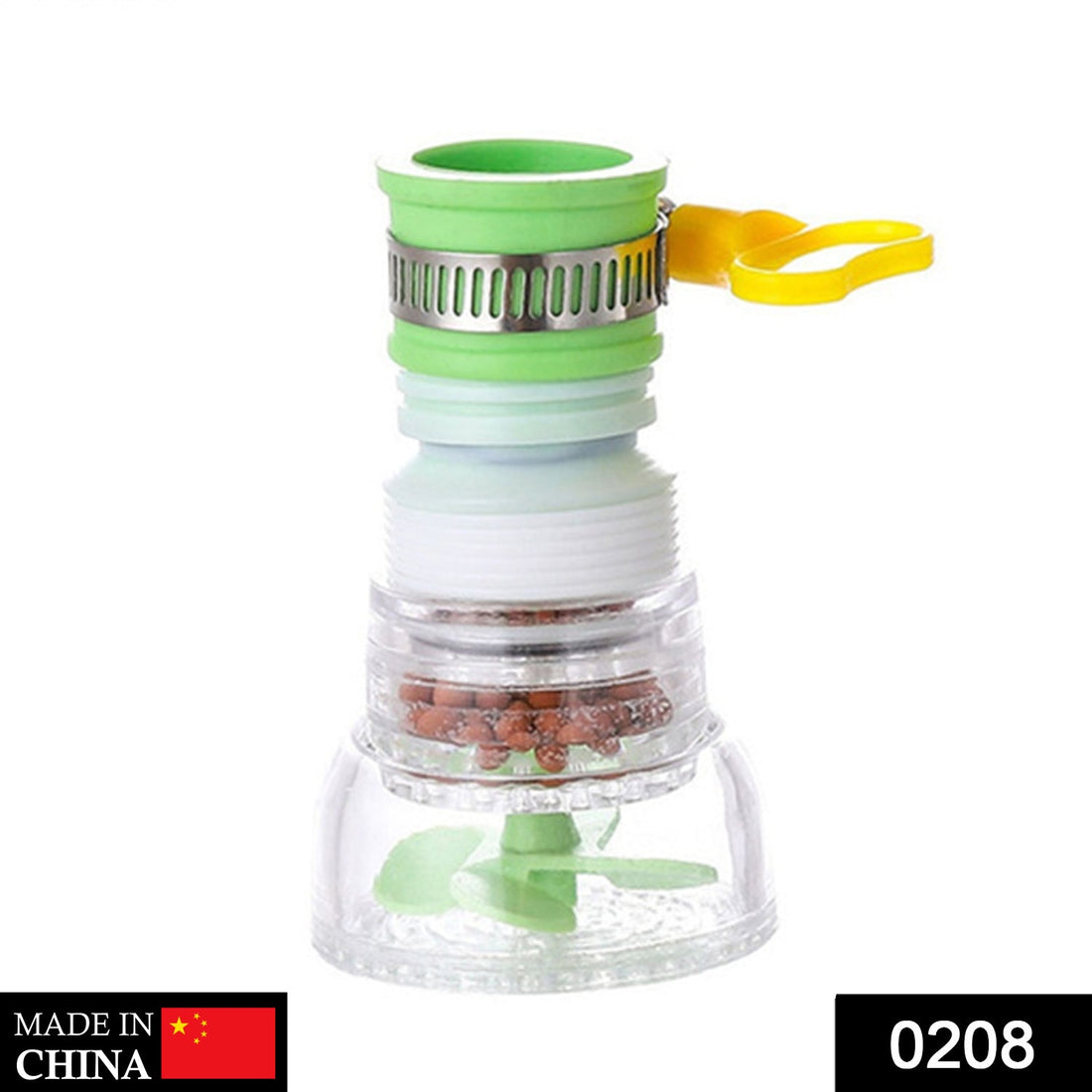 Expandable water valve attached to a faucet, showcasing its 360-degree rotation feature.