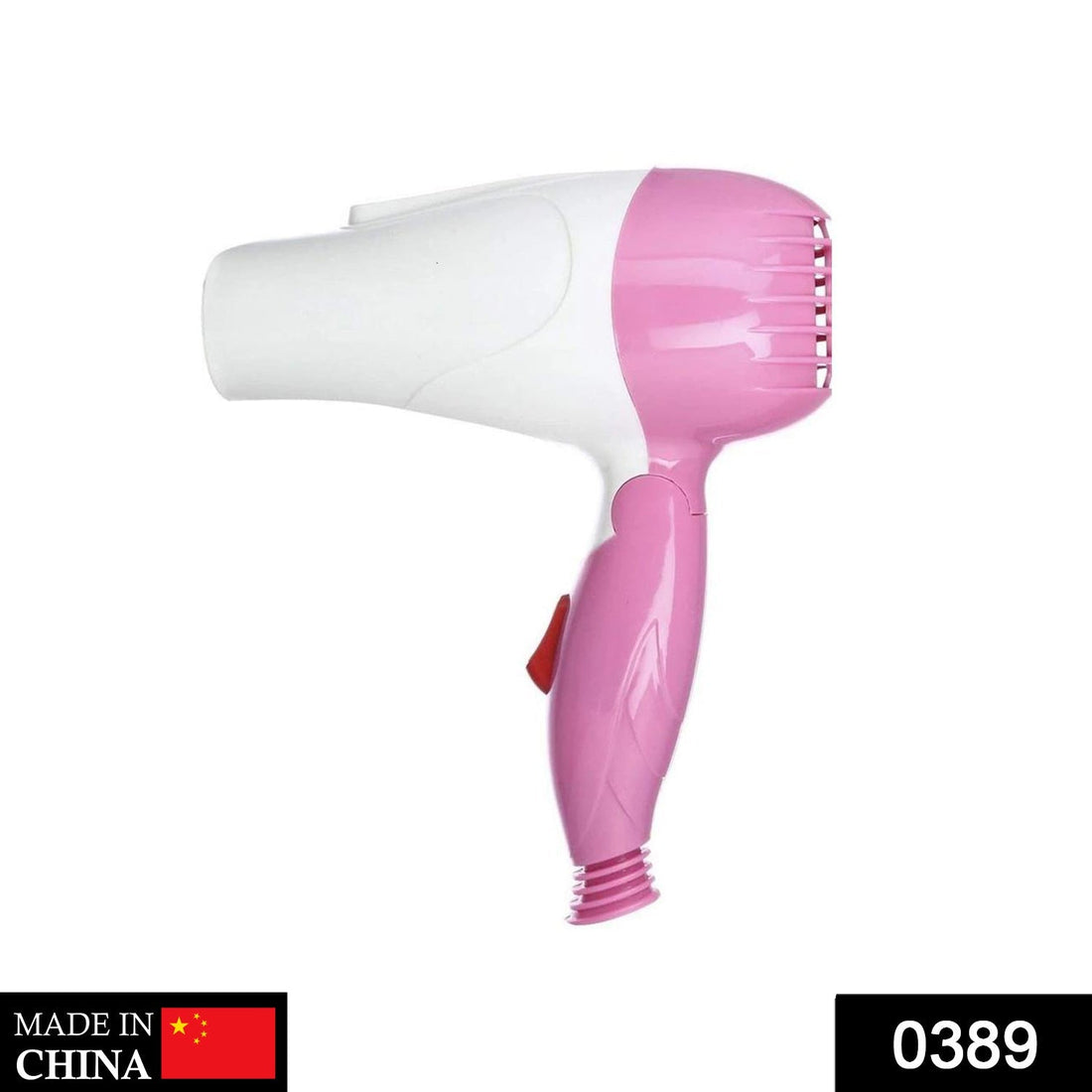Folding hair dryer with 2-speed settings.