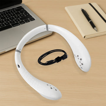Portable USB Rechargeable Neck Fan – Wearable, 3 Speeds, Headphone Design