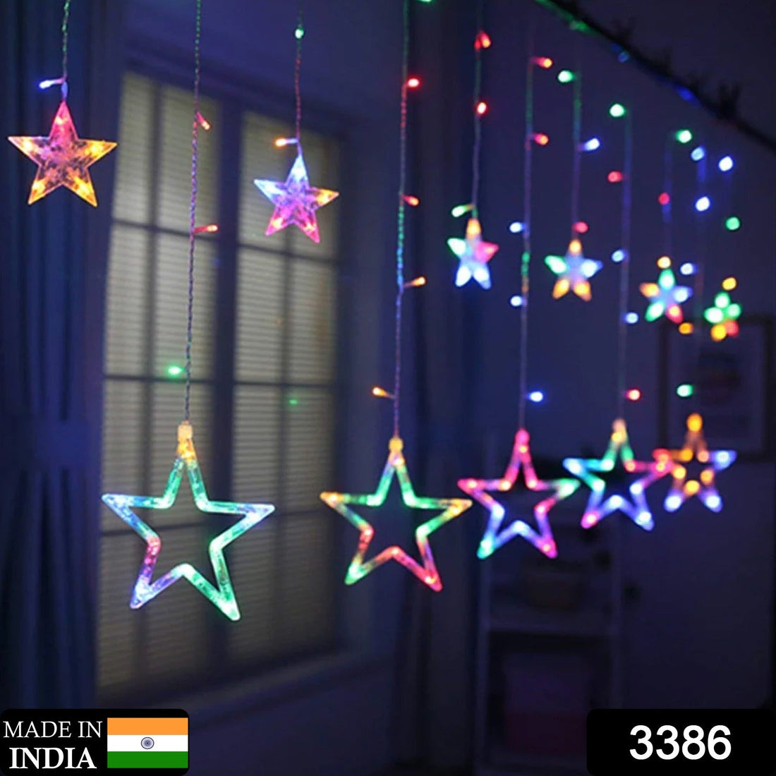 LED curtain string lights with 12 stars, multicolor