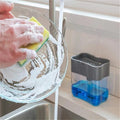 Compact liquid soap dispenser with integrated sponge holder