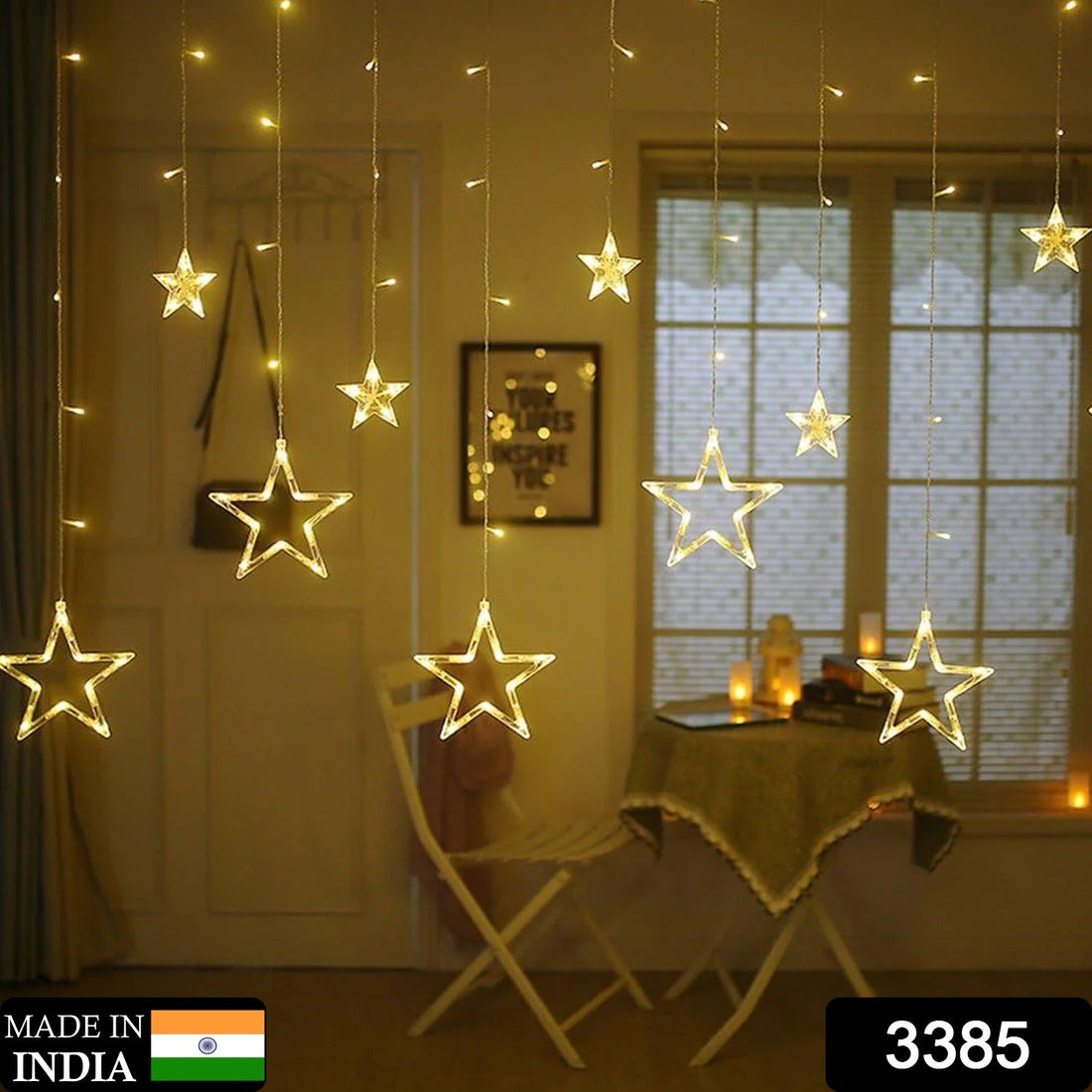 Warm white LED curtain lights with star shapes